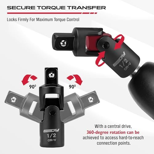 Universal Joint Socket Reducer: 7-Piece Impact Wobble U Joint & Adapter Set with Magnetic Aluminum Storage Rail - Premium Cr-V Steel 1/4", 3/8" & 1/2" Drive - Image 3