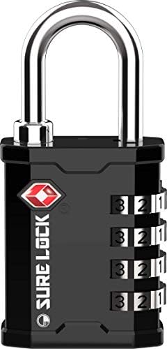 SURE LOCK TSA Approved 4 Digit Combination Lock, Heavy Duty Padlock with Red Dot Indicator for Gun Cases, Pelican Cases, Tool Boxes, Gym Lockers, Storage Units & Outdoor Gates(1,Black) by Hopeyoucanstaysafe