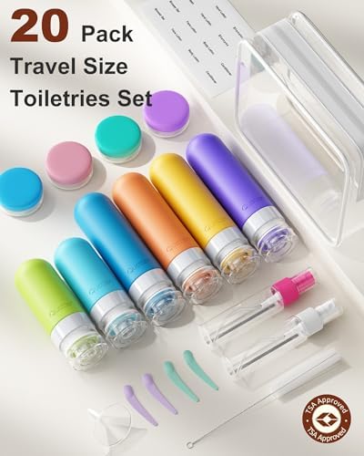 20 Pack Travel Bottles for Toiletries, Original Patented, TSA Approved Travel Size Containers, Leak Proof Silicone Shampoo and Conditioner Bottles Women & Men, Airplane Cruise Essentials, Multi - Image 2
