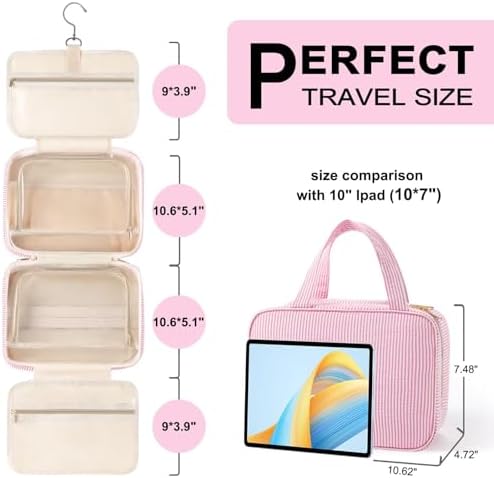TOPEAST Hanging Toiletry Bag for Women - Travel Toiletry Bag Makeup Bag, Portable Toiletries Cosmetic Bag, Airplane Travel Essentials - Letter W, Blue - Image 2