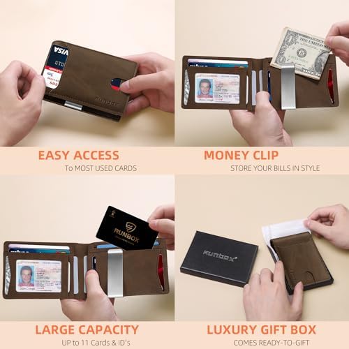 RUNBOX Slim Wallet for Men - RFID Blocking Leather Bifold with Money Clip - Image 2