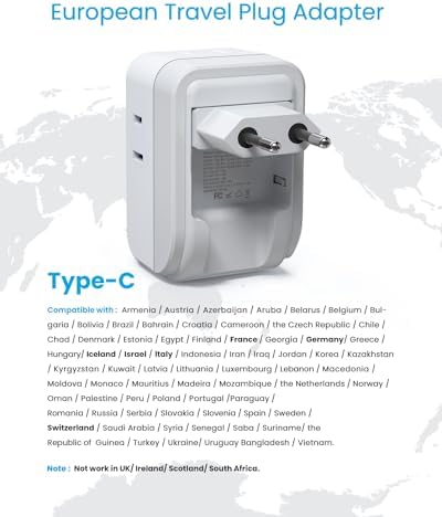 VINTAR 2 Pack European Travel Plug Adapter, PD 20W Type C Foldable Adaptor - Image 5
