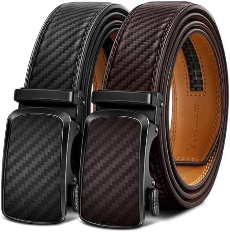 BULLIANT Men's Ratchet Leather Belt Trimmable 2Pack 1 3/8"-Gift Boxed by BULLIANT