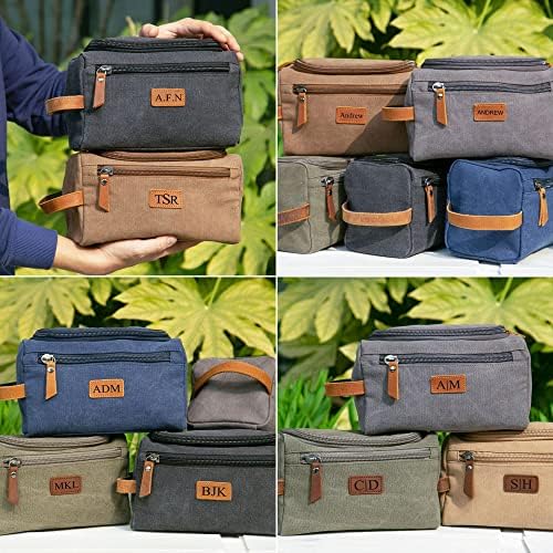 Personalized Mens Travel Toiletry Bag Canvas Cosmetic Case Makeup Organizer Shower Toiletries Shaving Bag Hanging Shaving Kit Husband Boyfriend Gifts (Canvas) - Image 3
