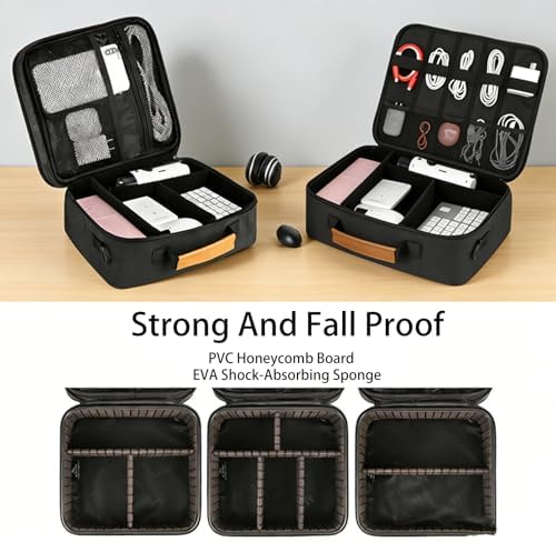 Extra Large Electronics Organizer Travel Case, Cable Organizer Bag with Shoulder Strap, Electronics Accessories Storage Double Layer Bags for Cord, Tablet, Headphone, Charger, Tools, DJ Gifts-Black - Image 5