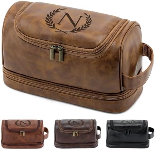 Personalized Gifts PU Leather Travel Toiletry Shaving Bag for Men by Aganmi
