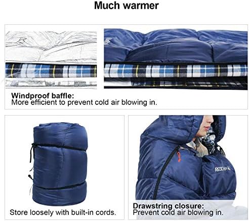 REDCAMP Flannel Sleeping Bag for Adults, Comfortable Cotton Envelope Sleeping Bags for Camping, Backpacking, Hiking, with Detachable Hood&Compression Sack, Blue/Red/Grey/Black
