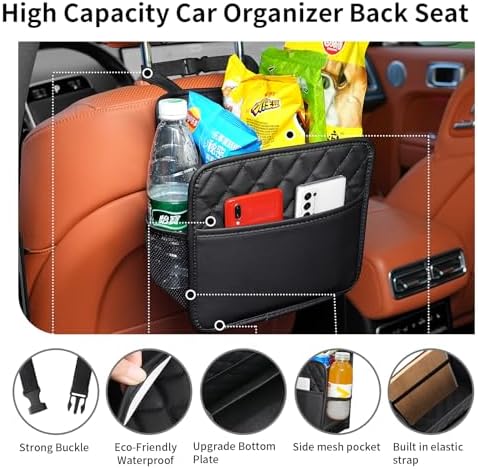 FrgKbTm Car Seat Back Organizer, Waterproof Car Backseat Organizer with Cup Holders Large Capacity Hanging Car Storage Bag for Phones Documents Cups Bottle Travel Compatible with Most Vehicles - Image 5