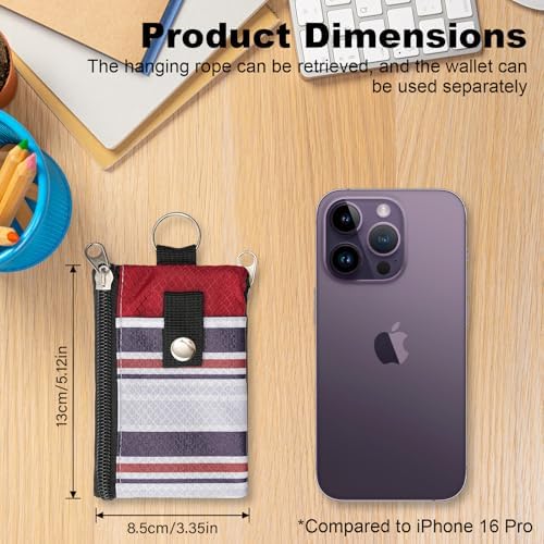 Minimalist RFID Wallet with Lanyard, Multi-functional ID Case with 2 Zipper Pockets and Key Chain for Men and Women, Tactical Badge Pouch Cards Holder, Coin Purse for Travel Sports - Two-Tone - Image 2