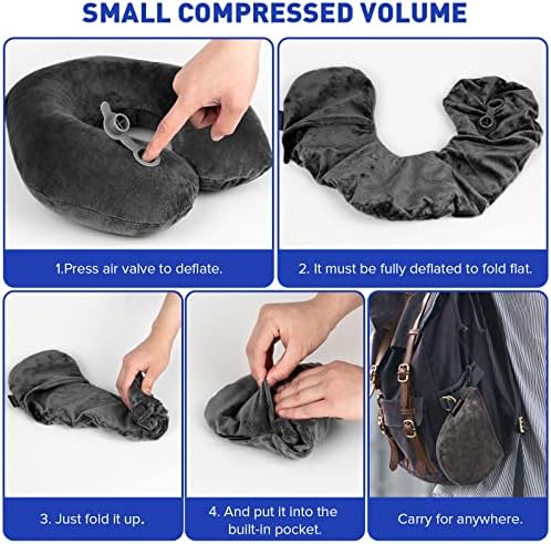 Rewondah Inflatable Travel Pillow, Inflatable Neck Pillow for Traveling Airplane, Travel Pillow with Soft Velour Washable Cover, U Shape Blow Up Neck Pillow for Airplanes Train Car Travel - Image 6