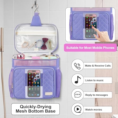 Portable Shower Caddy College Dorm Essentials, Large Toiletry Bag for Women Men, 2 Layers Quickly Dry Mesh Bathroom Tote Bag, Hanging Makeup Organizer Bag for Travel, Gym, Camping (Purple) - Image 7