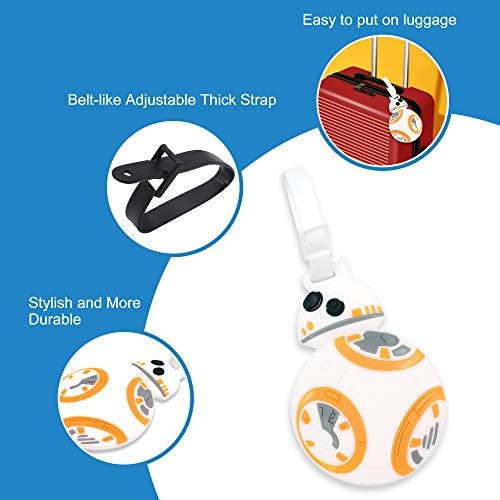4 Pcs Set Star Wars Kylo Ren BB8 Stormtrooper R2D2 Silicone Travel Luggage Baggage Identification Labels ID Tag for Bag Suitcase Plane Cruise Ships with Belt Strap - Image 3