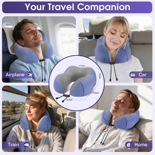 CloudBliss Travel Pillow for Airplanes, Memory Foam Neck Pillow Set, Blue - Image 7