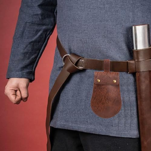 Leather Belt Pouch Medieval Vintage Renaissance Viking LARP Cosplay Costumes Drawstring Coin Purse Phone Holder Waist Bag (Half-Brown) - Image 3