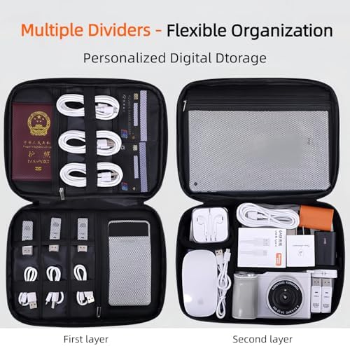 Electronics Organizer Travel Case,Cord Organizer Travel, Double-Layer Cable Organizer Bag, Tech Pouch Accessories Carry Storage For Phone, Cables, Airpods, USB, Sd Card,Essentials (Black) - Image 3