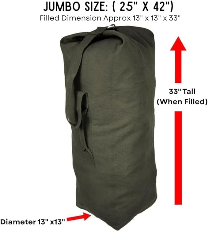 Top Load Heavyweight Cotton Canvas Tactical Military Duffle Bag Carryall Shoulder Storage Bulk Travel Bag, Olive Drab - 13" x 13" x 33"