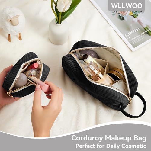 WLLWOO Corduroy Small Makeup Bag for Purse Zipper Mini Cosmetic Pouch - Image 2