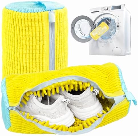 Shoe Washing Machine Bag,Laundry Shoe Bag for Washer and Dryer,Reusable Shoe Cleaning Bag for Sneakers,Tennis Shoes,With Self-locking Zipper, Microfiber Inside (Lite Yellow - 2 Pack) by SHEELAHO