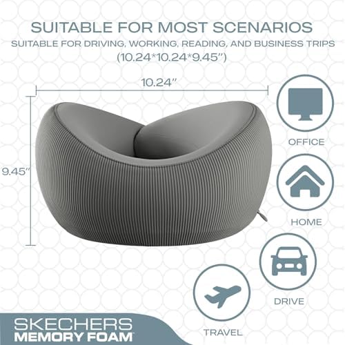 Skechers Memory Foam Neck Pillow, Comfortable & Breathable Travel Pillow,Neck Pillow Airplane for Travel, Car Rides, Home, and Office Use, Ergonomic Design for Men and Women,Grey - Image 5