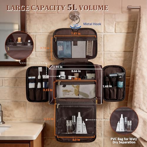 Personalized Travel Gifts for Men Beach Vacation Lake Pool Day Cruise Air Traveling Essentials, Large Mens Leather Toiletries Bag Waterproof Dopp Kit Shaving Case, Tan Initial Letter D - Image 4
