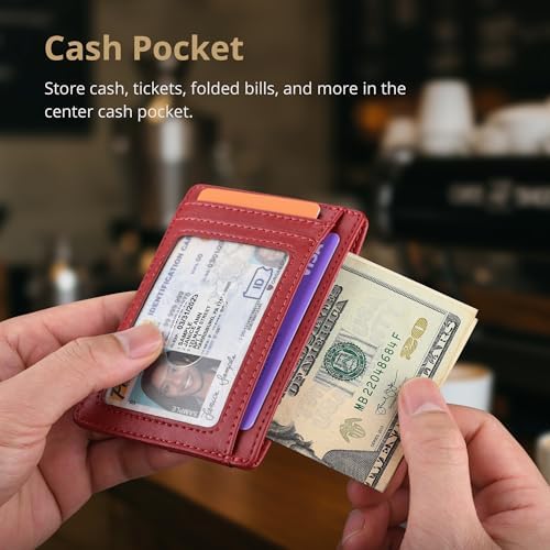 Buffway Slim Minimalist Front Pocket RFID Blocking Leather Wallets for Men and Women - Alaska Cherry - Image 5