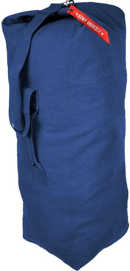 Top Load Heavyweight Cotton Canvas Tactical Military Duffle Bag Carryall Shoulder Storage Bulk Travel Bag, Navy Blue - 12" x 12" x 27"