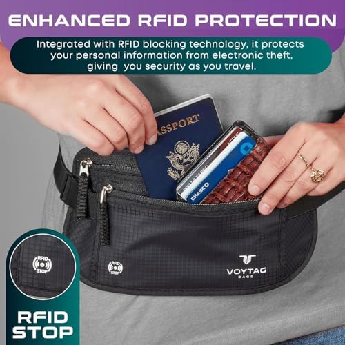 Travel Money Belt & Passport Holder - RFID Blocking Slim Travel Wallet & Fanny Pack for Men and Women - Essential Travel Pouch for Cash, Credit Cards, and Documents - Image 3