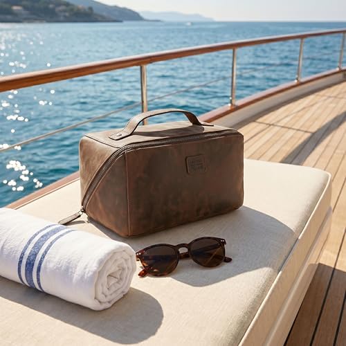 LEATHER VILLAGE Full Grain Leather Travel Cosmetic Bag for Women & Men - Image 6