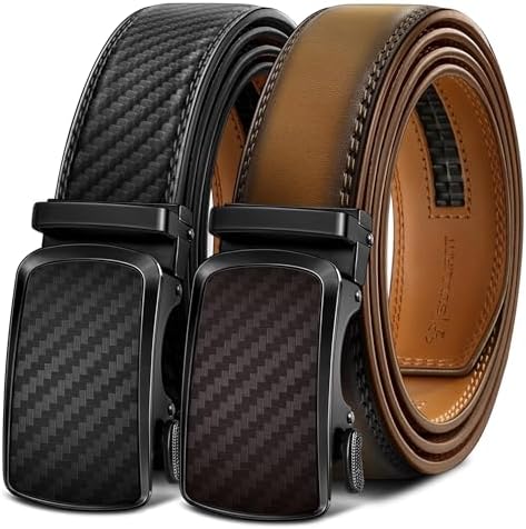 BULLIANT Men's Ratchet Leather Belt Trimmable 2Pack 1 3/8"-Gift Boxed by BULLIANT