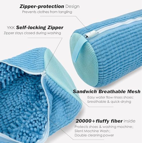 Shoe Washing Machine Bag,Laundry Shoe Bag for Washer and Dryer,Reusable Shoe Cleaning Bag for Sneakers,Tennis Shoes,With Self-locking Zipper, Microfiber Inside,Include Shoe Bag (Lite Blue - 1 Pack) - Image 3