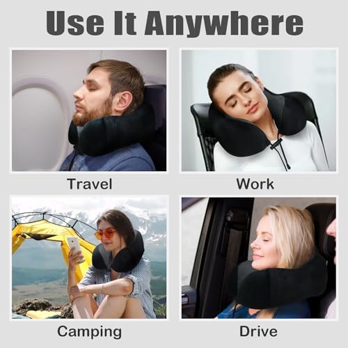 Travel Pillow, Memory Foam Neck Pillow for Traveling, U Shape Neck Pillow Airplane Portable Flight Pillow Travel Kit with 5D Contoured Eye Masks and Earplug for Plane Train Car Home Office - Image 6