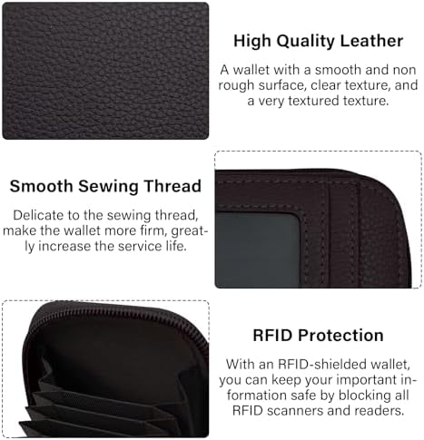 DKER Genuine Leather Mini Credit Card Case Organizer Compact Wallet with ID Window for Men And Women - 2 Pack Black+Coffee - Image 3