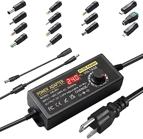 144W Adjustable Power Supply Adapter 3V~24V 6A Universal Variable Switching Power Adapter 100V-240V AC to DC Converter Transformer with 14 Tips&Polarity Converter3V 5V 6V 9V 12V 15V 16V 18V19V20V24V by Meiyue