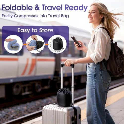 CloudBliss Travel Pillow for Airplanes, Memory Foam Neck Pillow Set, Blue - Image 3