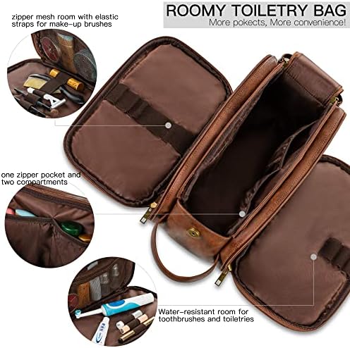 Elviros Toiletry Bag for Men PU Leather Dopp Kit (Medium, Dark Brown) - Image 3