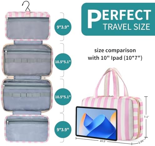 Personalized Travel Hanging Toiletry Bag & Makeup Bag Striped Pink J - Image 2