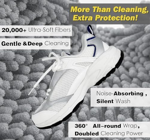Shoe Washing Machine Bag,Laundry Shoe Bag for Washer and Dryer,Reusable Shoe Cleaning Bag for Sneakers,Tennis Shoes,With Self-locking Zipper, Microfiber Inside (Lite Grey - 2 Pack) - Image 2