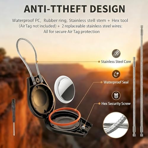 Air Tagholder Keychain Case with Steel Wire Cable & Hex Lock, Waterproof Anti-Lost Shockproof Cover Compatible with Apple Air Tag for Luggage, Backpack, Keys (Purple) - Image 2