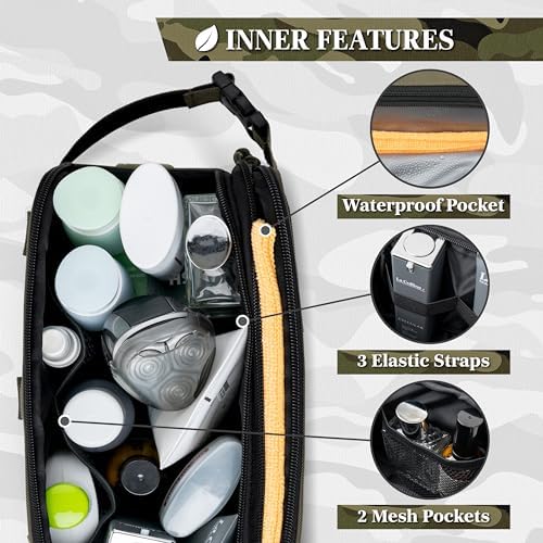 PAVILIA Tactical Toiletry Bag Men, Water Resistant Molle Military, Olive - Image 3