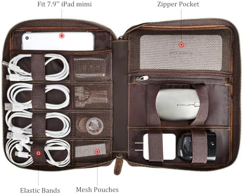 Polare Full Grain Leather Travel Cable Organizer Case Electronics Accessories Carry Bag with YKK Zippers Tech Storage Bag for Cables, Power Bank, USB, SD Card, Travel Essentials - Image 5