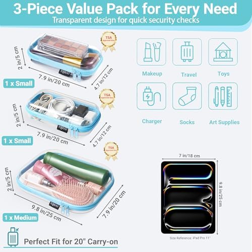 YQBRAO Clear Hard Shell Organizer Cases, 3-Pack, Blue - Image 4