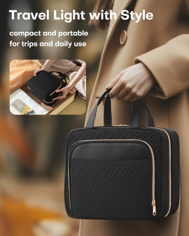 HOTOR Hanging Travel Toiletry Bag Women Men, Black, Large - Image 6