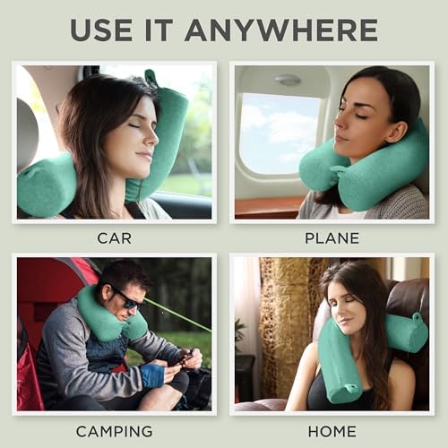 Dot&Dot Twist Memory Foam Travel Pillow, Bendable Neck Pillow for Airplane, Car and Home, 26-Inch Adjustable Roll with Washable Cotton Cover, Green - Image 4