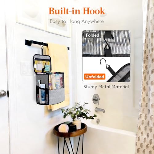Lifewit Shower Bag Mesh Shower Caddy Portable College Dorm Room Essentials Tote Bag for Bathroom, Gym, Travel, Camping Quick Dry Hanging Shower Organizer Basket Toiletry Bag, Large, Grey - Image 3