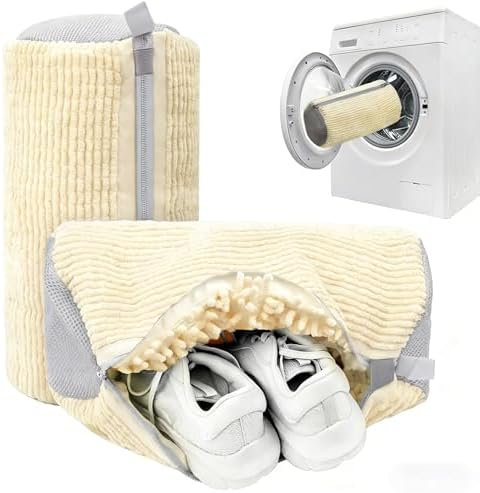 Shoe Washing Machine Bag – Reusable Laundry Shoe Bag for Sneakers, Running Shoes & White Shoes, Helps Protect Against Deformation, Scratches & Washer Damage (Off White 2pcs) by ShoeWashingMachineBag