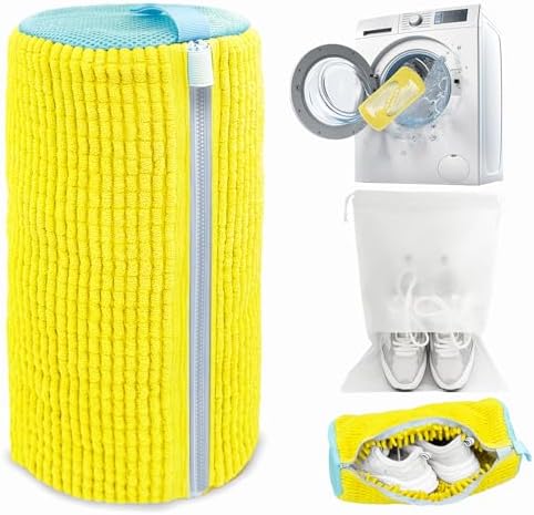 Shoe Washing Machine Bag,Laundry Shoe Bag for Washer and Dryer,Reusable Shoe Cleaning Bag for Sneakers,Tennis Shoes,With Self-locking Zipper, Microfiber Inside,Include Shoe Bag (Pro Yellow - 1 Pack) by SHEELAHO