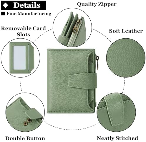 Airkit Small Wallet Women RFID Blocking Soft Leather Bifold Compact Card Holder Wallet for Women with Zipper Coin Pocket 4 ID Window - Image 5