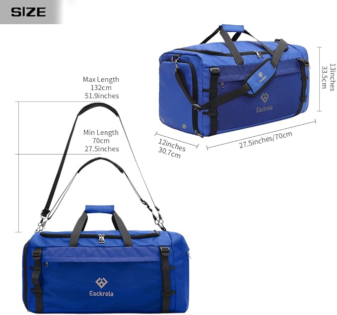 Extra Large Sports Gym Bag, Travel Duffel bag with Wet Pocket & Shoes Compartment for men women, 85L, Lightweight （Blue）