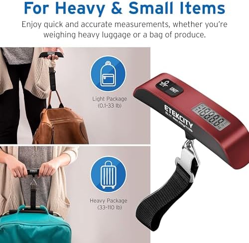 Etekcity Luggage Scale, Digital Weight Scales for Travel Accessories Essentials Suitcases , Portable Handheld Scale with Temperature Sensor, Rubber Paint, 110 Pounds, Battery Included - Image 4