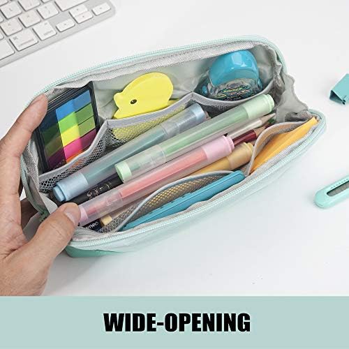 Sooez Wide-Opening Pencil Pen Case, Lightweight & Spacious Pencil Cases Bag Pouch Box Organizer, Aesthetic Supply with Triangular Design for Adults, Mint Green - Image 3